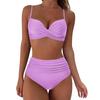 European & American Women's Multicolor High Waist Slimming Bikini with Split Hard Cup Design