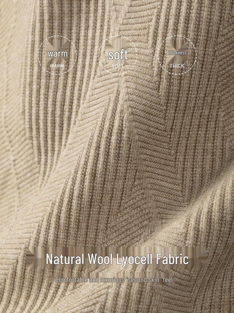 Men's Lazy Style High Neck Sweater - Lyocell Wool Blend Jacquard, Autumn Winter Warm Knitwear