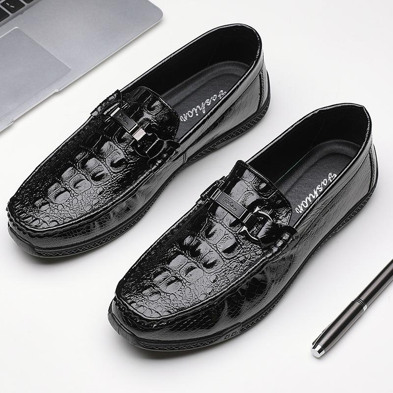 

Doudou shoes men s spring and summer new patent leather alligator pattern bright leather casual shoes business lazy pedal leather shoes men 44