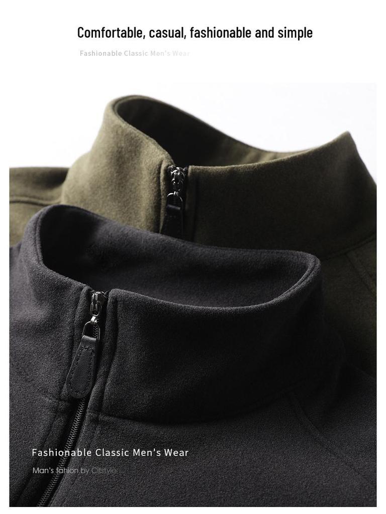 Men's Thickened Fleece Half-Zip Polo Shirt with Stand-up Collar - Comfortable, Skin-Friendly, Plus Fleece Casual Hoodie