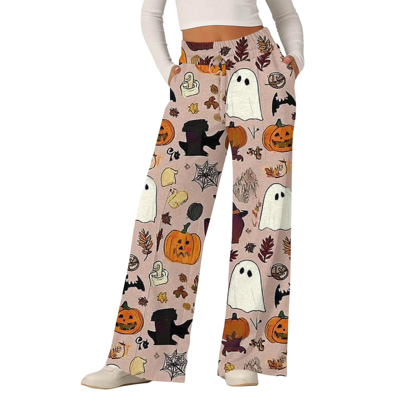 

Женские модные свободные повседневные брюки с принтом на Хэллоуин с широкими штанинами L хаки