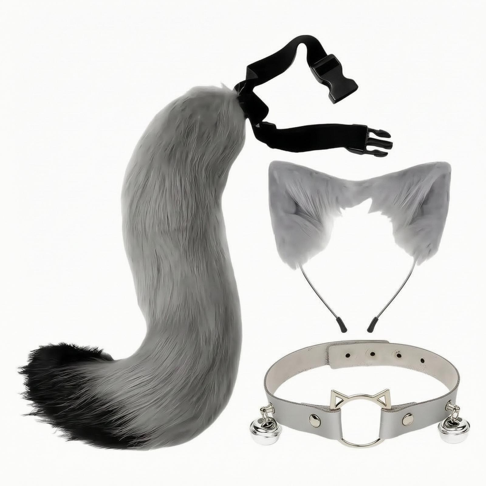 Set Urechi și Coadă de Pisică Accesoriu Moale pentru Halloween, Festivaluri gray