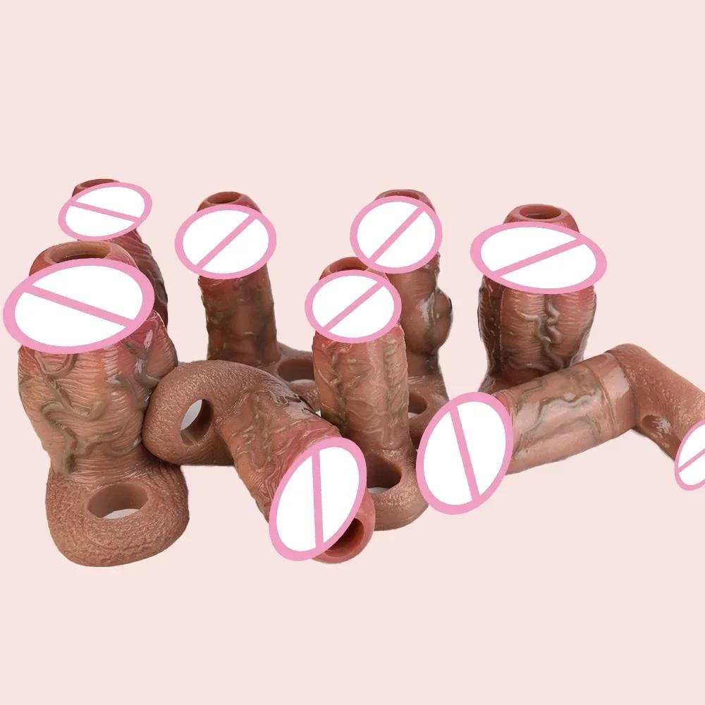 SXXY Reusable Realistic Penis Sleeve with Anti-drop Silicone Cock Enlarge Cover for Men Delay Ejaculation Adult Sex Products