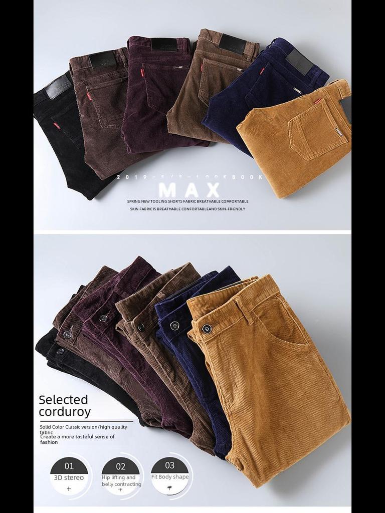 2025 Men's Corduroy Pants: Straight, Loose Fit, Thick and Warm for Spring, Autumn, and Winter.