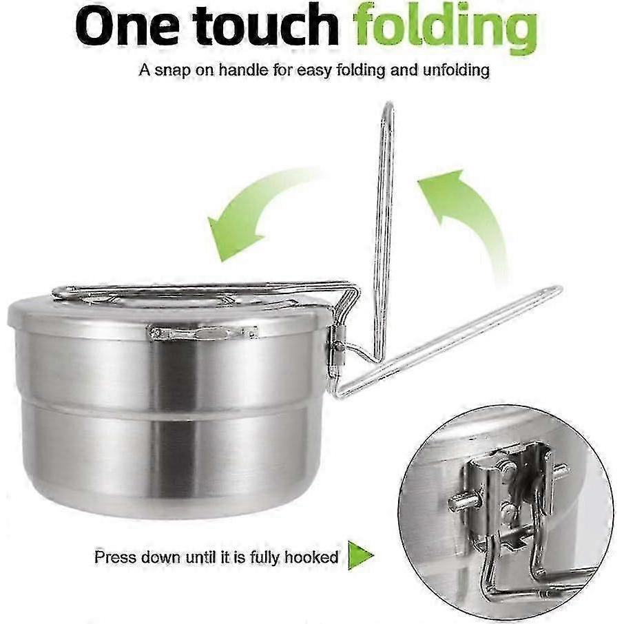 Edelstahl Camping Kochtopf mit Deckel und klappbarem Griff 1,5L Große Kapazität Bento Topf Outdoor Kochgeschirr für Camping - RIpj