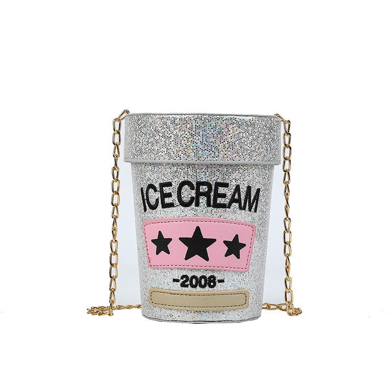

Personality cylinder bag summer new 2025 Mori girl fashion sequins Internet celebrity messenger laser small round bag pu серебряный
