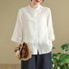 Blusa de Algodón Lino Bordada China Retro