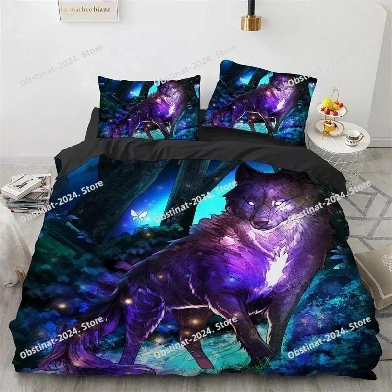 3D Animal Duvet Cover Microfiber Wolf Fox Elk Bedding Set Wild Animals Comforter Cover King Queen For Teen Adults Bedroom Decor
