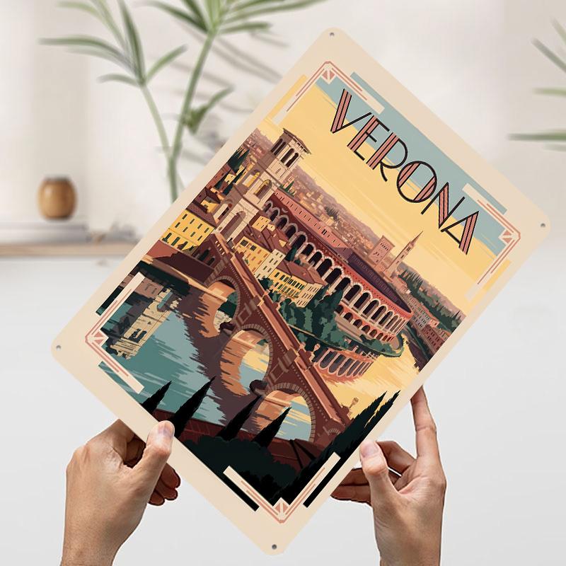Verona Italy Vintage Travel Poster Customized Vintage Metal Signs Wall Art Retro Tin Plaque for Room Decorations Office Decor
