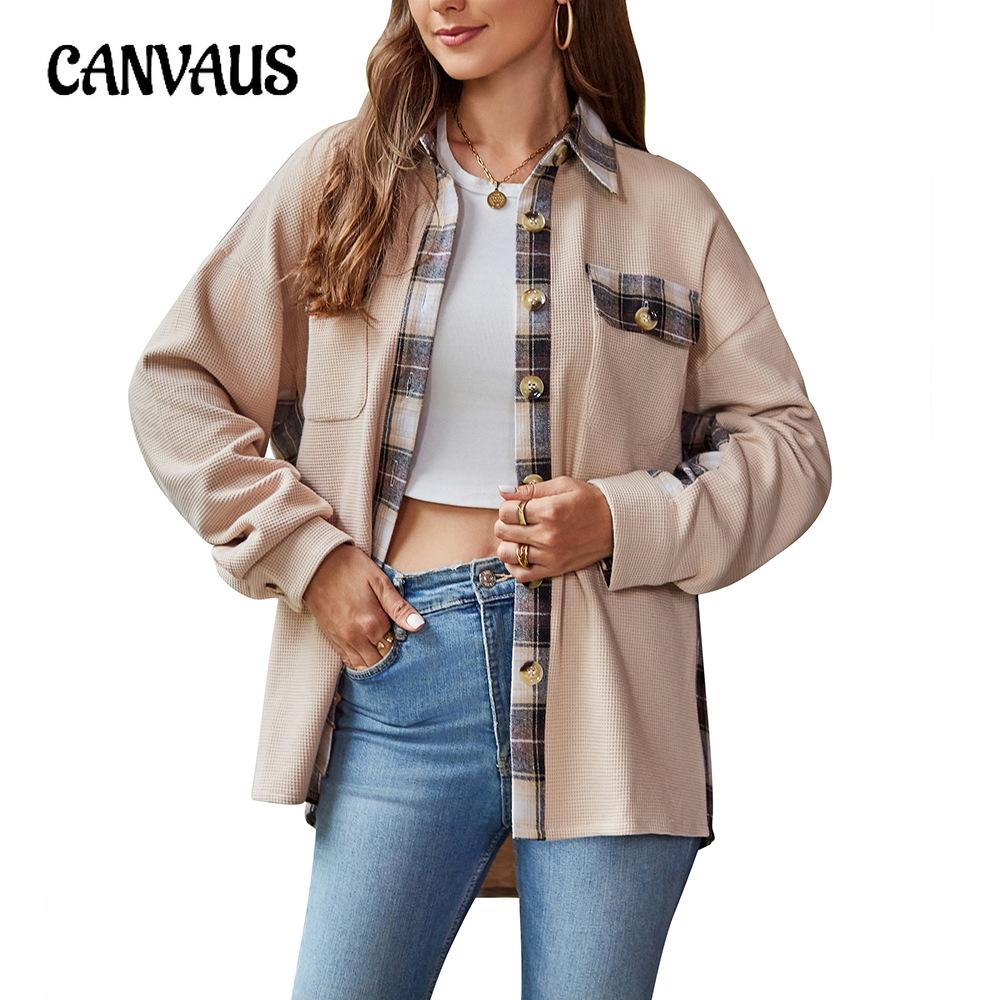 

Осенне-зимние женские рубашки, повседневная вафельная вязаная куртка, свободная клетчатая рубашка