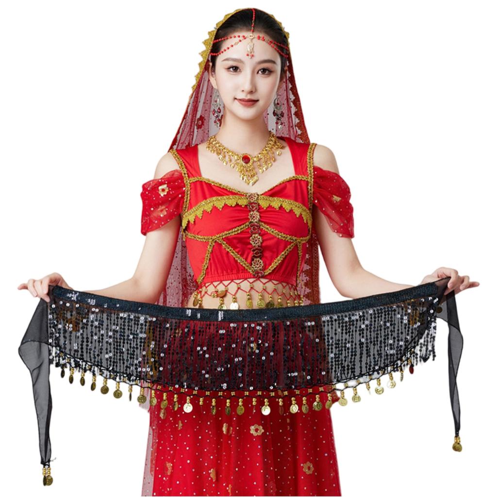 Damen Hoch taillierter sexy Pailletten-Halbrock Taillen-Accessoires Pailletten-Bauchtanz-Taillenschal