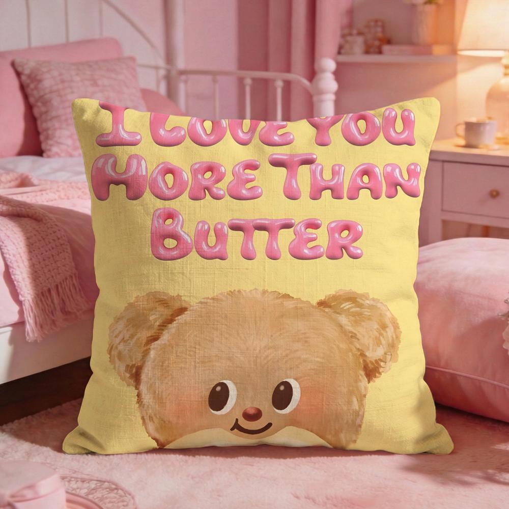 Butter BBears Cute Cushion Cover Premium Comfort Reversible Pillow Cove Two In One Design For Any Room  Car Interior