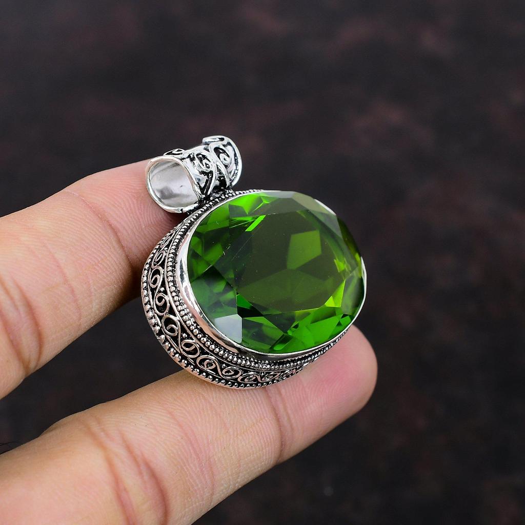 Faceted Peridot Pendant Handmade Jewelry Designer Pendant 925 Sterling Silver Pendant Peridot Gemstone Jewelry Vintage Pendant Gift For Her