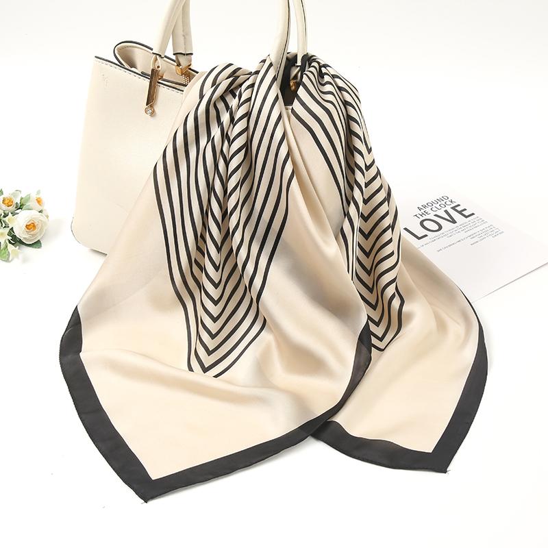 New Striped Printed Hijab Silk Satin Square Scarf Muslim Women Hijab Soft Bandana Headscarf Summer Thin Shawl Headband