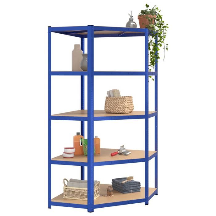 VidaXL Corner Shelf with 5 Tiers Blue Steel and Engineered Wood 152870