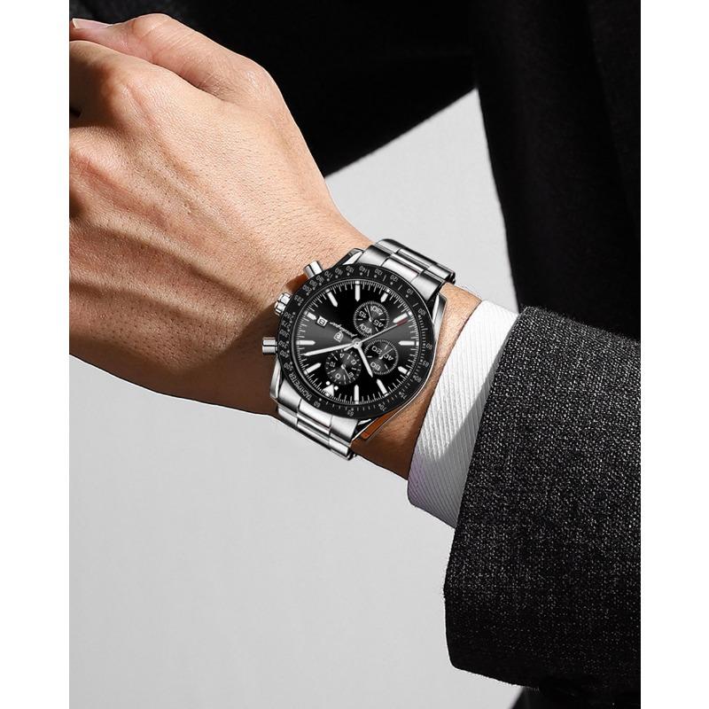 POEDAGAR Luxury Man Watch Chronograph Waterproof Luminous Date Quartz Wristwatch Fashion Sport Stainless Steel Watches