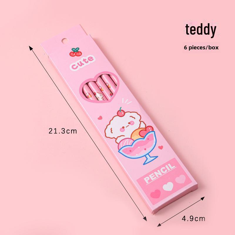 Boîte à crayons pour étudiants de dessin animé: 6 crayons d'examen HB pour l'apprentissage des enfants