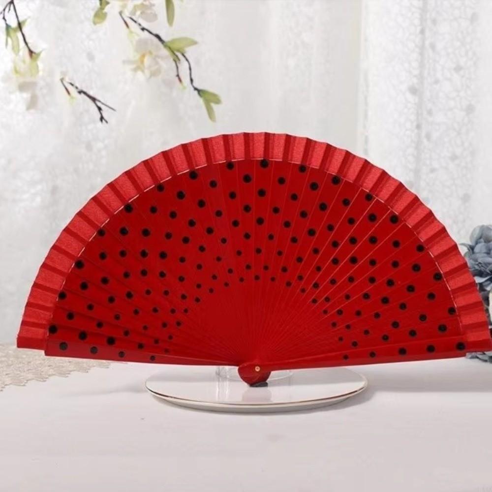 New Wood Flamenco Fan Dots Pattern Classical Folding Fan Decorative Handheld Hand Fan Wedding Decorations