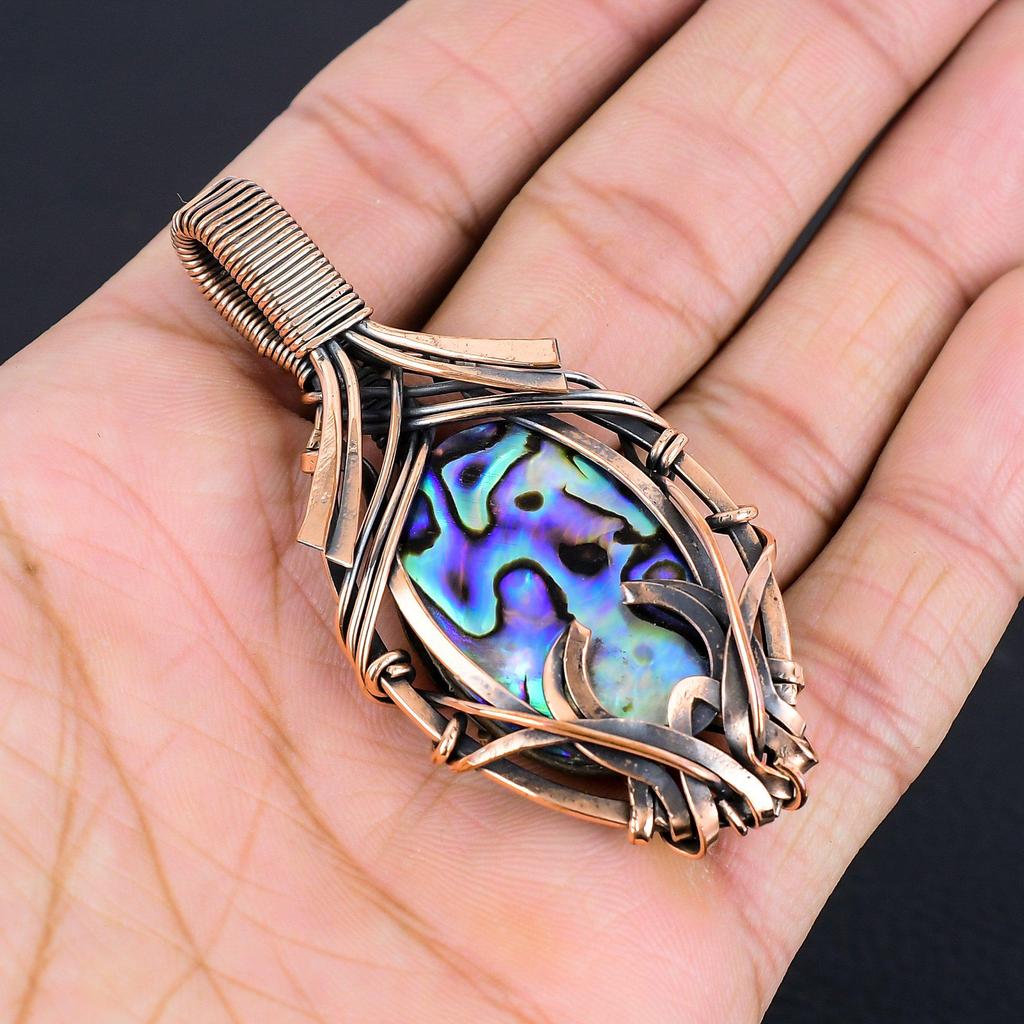 Abalone Shell  999 Copper Wire Wrapped Pendant, Handmade Gemstone Pendant Jewelry, Gifts For Wife Brand New Pendant