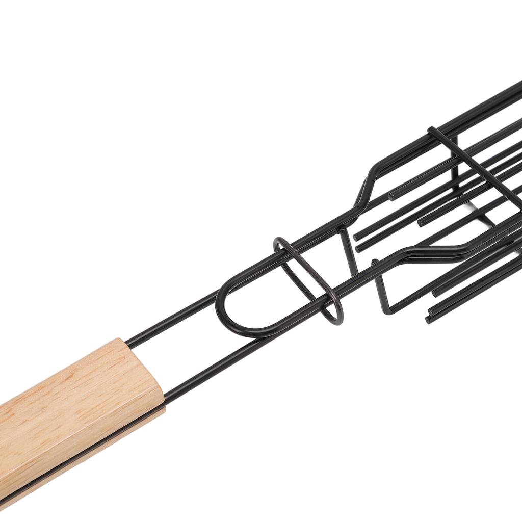 Kabob Grilling Baskets Lockable Iron Kebab Grill Grate with Wooden Handle for Grilling Vegetables Hot Dog Meat