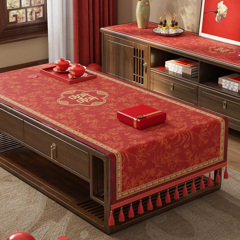 Wedding Coffee Table Cloth, Tablecloth, Red Festive Wedding Room Decoration, Living Room Happy Cover Cloth, Engagement Tablecloth