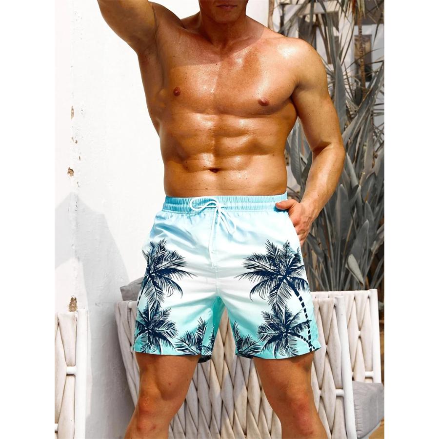 Pantaloncini da bagno vintage da uomo con stampa 3D di piante, pantaloncini corti con grafica di palme estivi hawaiani traspiranti, pantaloncini larghi da bambino in tessuto ghiaccio
