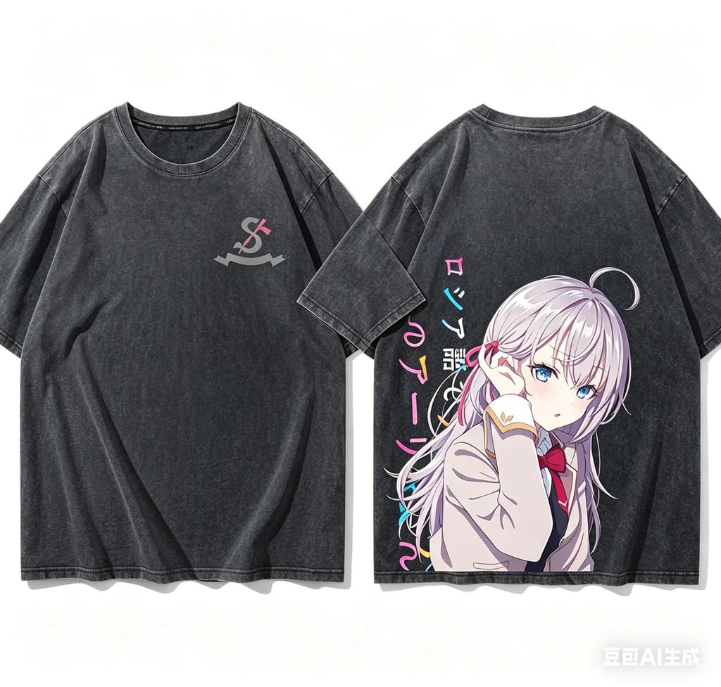 Cool Stylish Vintage Classic Washed Black Fate Series Saber Lily Anime Casual Cotton Short-Sleeve T-Shirt