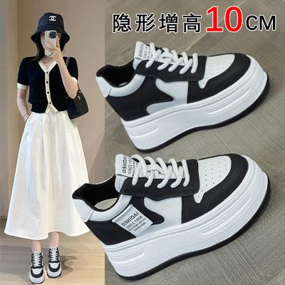 Black and White Board Shoes for Women 2026 Spring New Versatile Leather Thick Soled White Shoes for Women