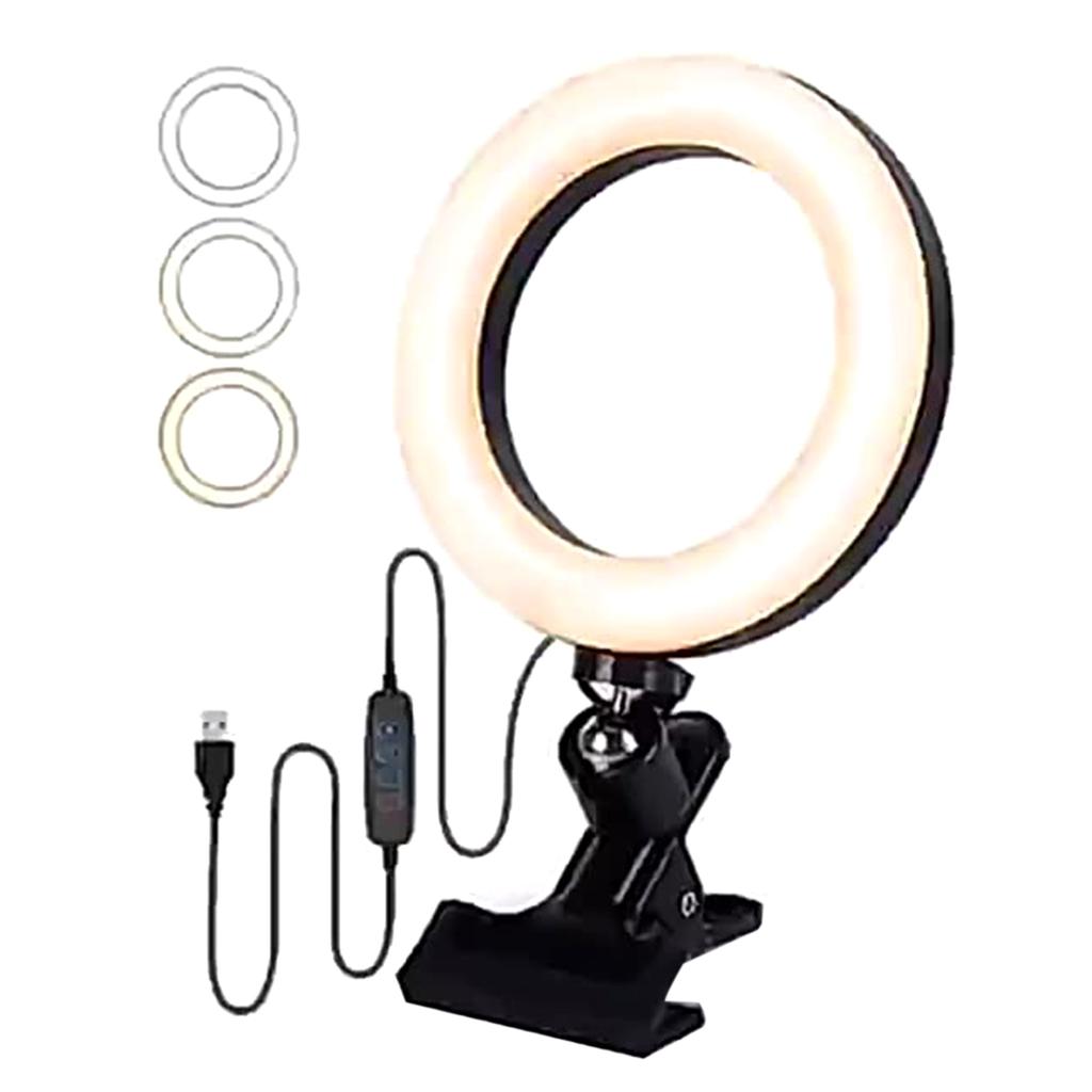 6inches LEDs Selfie Ring Light with Clamp USB Operated 3 Colors Temperature Changing  3 Levels Dimmable Brightness