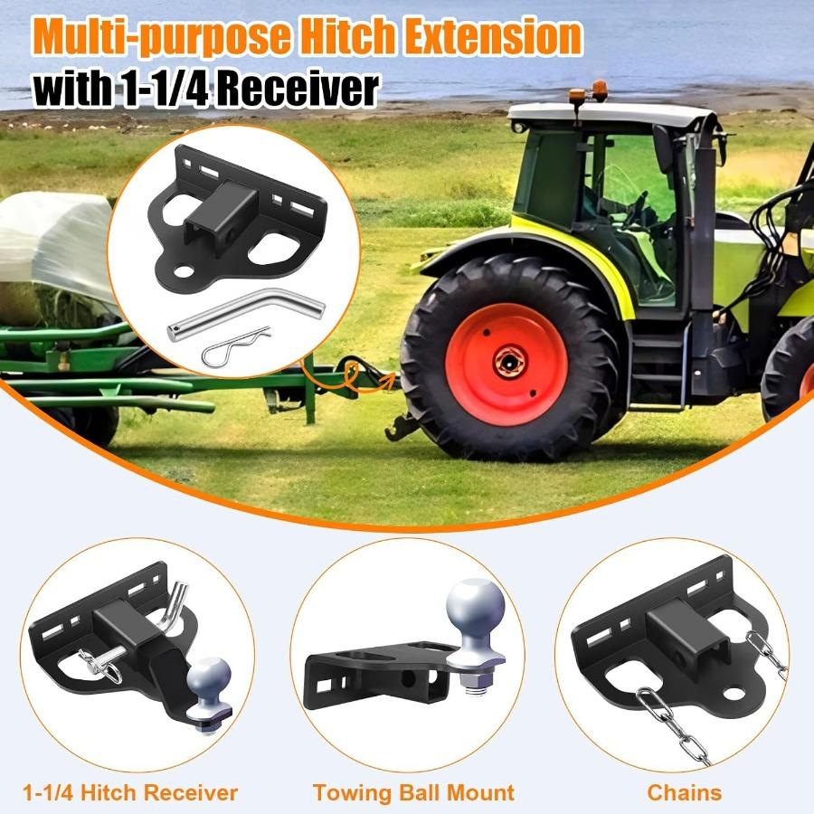 Heavy-Duty Steel Trailer Hitch Receiver - Multi-Functional Chain Slot with Solid Bolts for Lawn Mower Hitch Attachments