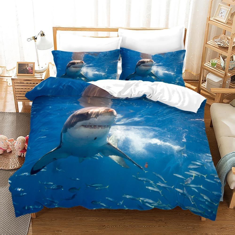 3D Shark Bedding Set Marine Animal Down Duvet Cover 2/3 Pieces Boys Teens Room Quilt Cover Luxury Soft Quick Drying Bed Cover