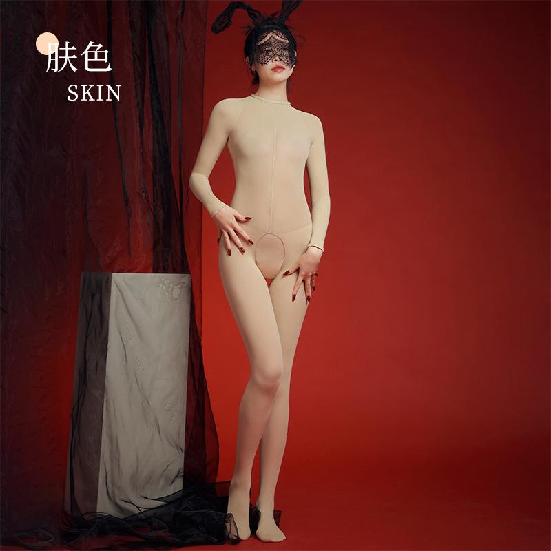 Sexy Backless Butt Open Crotch Jumpsuit Exotic Women'S Oil Shiny Glossy Bodysuit 10D High Elastic Tights Sheer Bodystocking