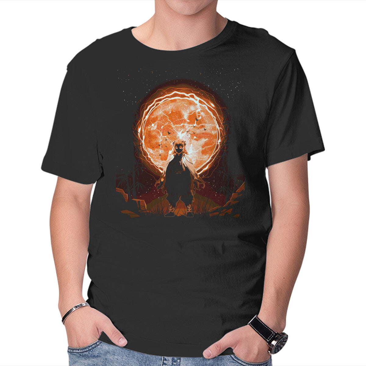 Unisex Crew Neck T-Shirt Kyojuro Demon Graphic Short Sleeve Casual Tee M