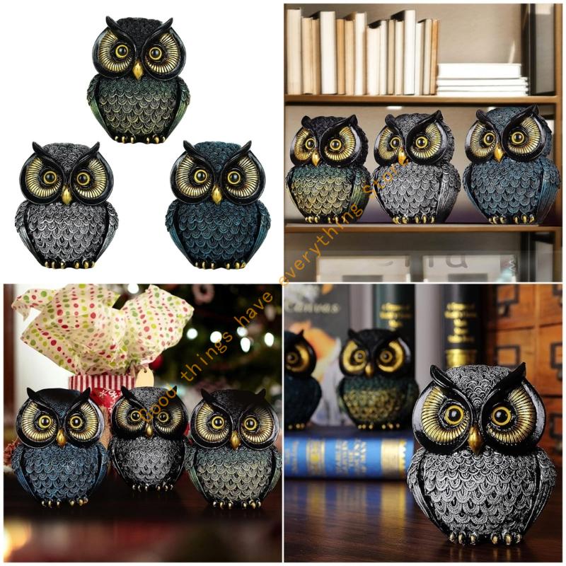 Owl Themed Resin Art Small Sculpture Decorative Piece Collectible Ornament for Bookshelf Desktop Office Decors Gift 55KF