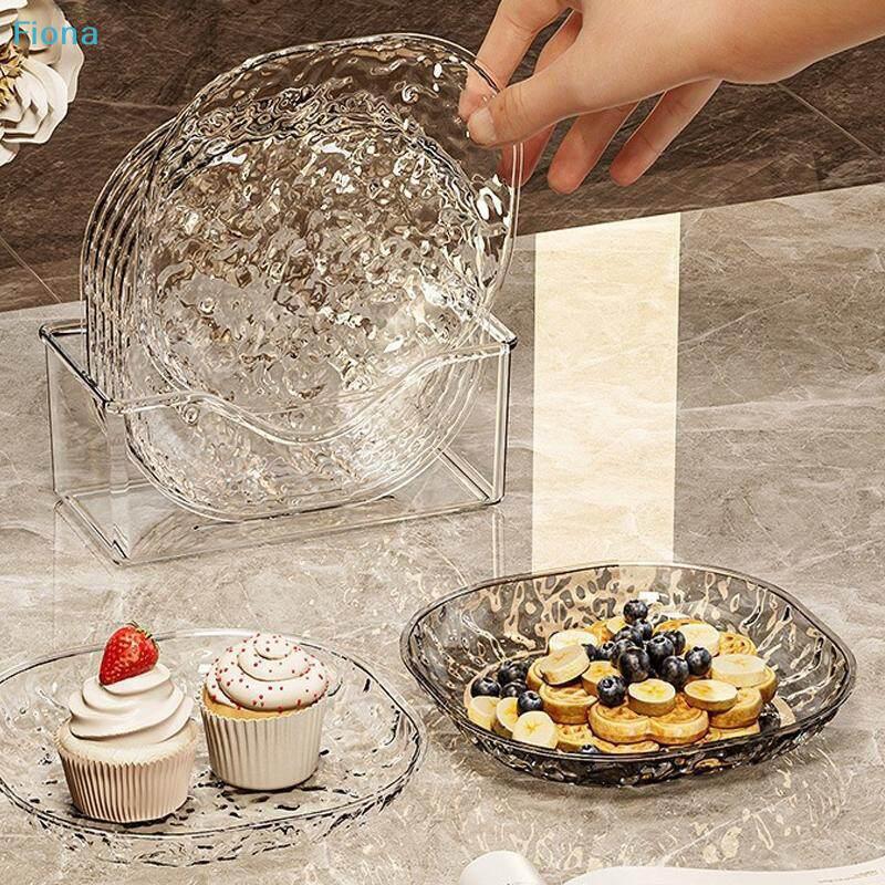 8PC Clear Glass Plates with Holder,Light Luxury Glacier Pattern Snack Dishes,Small Appetizer Plates for Bones,Fruits,Desserts