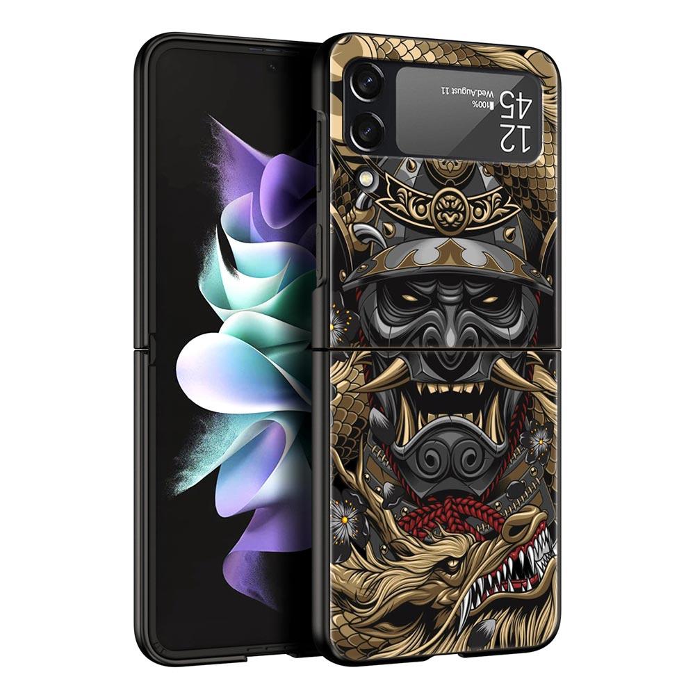 Samurai Hannya Mask Ghost Phone Case For Samsung Galaxy Z Flip3 Flip4 Flip5 Case Shell For Z Flip 3 4 5 6 Hard Folding Cover
