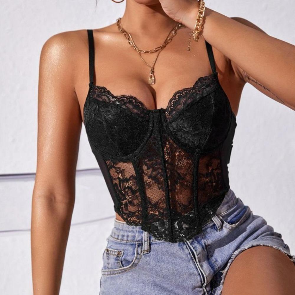 Hollow Lace Corset Slim Fit Suspender Vest Elastic Crop Tops Travel