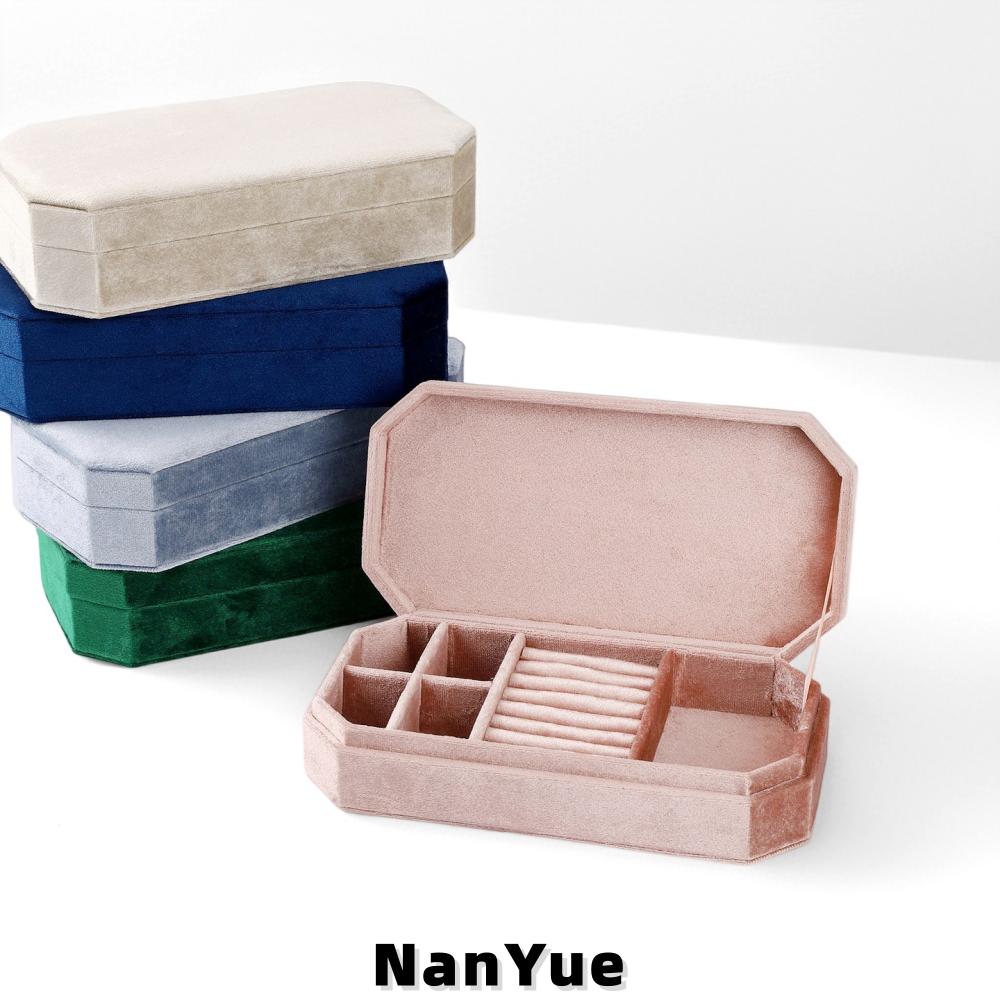 New Octagonal Luxury Velvet Jewelry Box Multi-Compartment Portable Travel Ring Earrings Necklace Jewelry Storage Box Custom Logo
