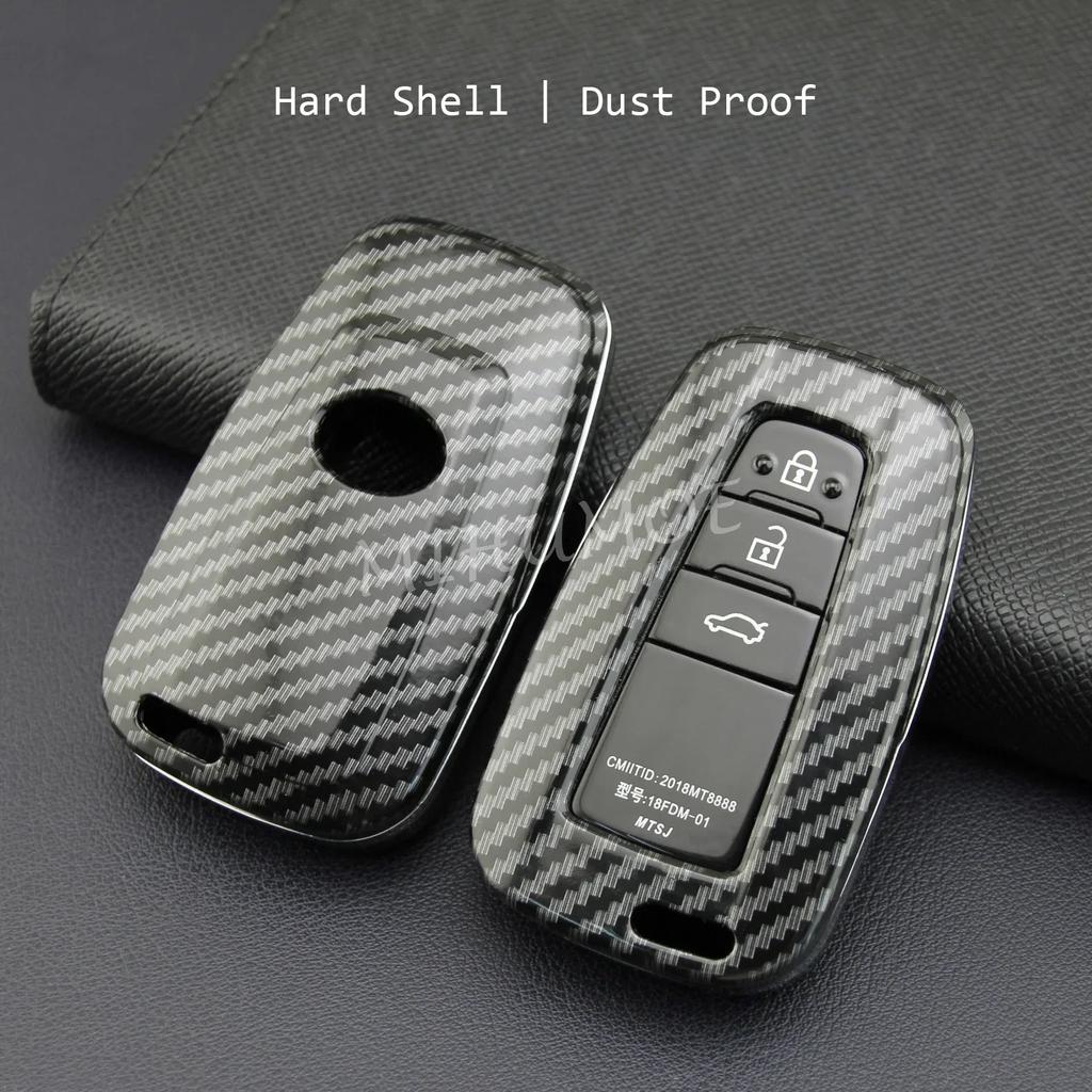 For Toyota Car Key Case Cover Fob Chain Ring Shell Camry RAV4 Avalon Corolla C-HR Prius 86 GT86 Highlander Mirai Carbon Fiber