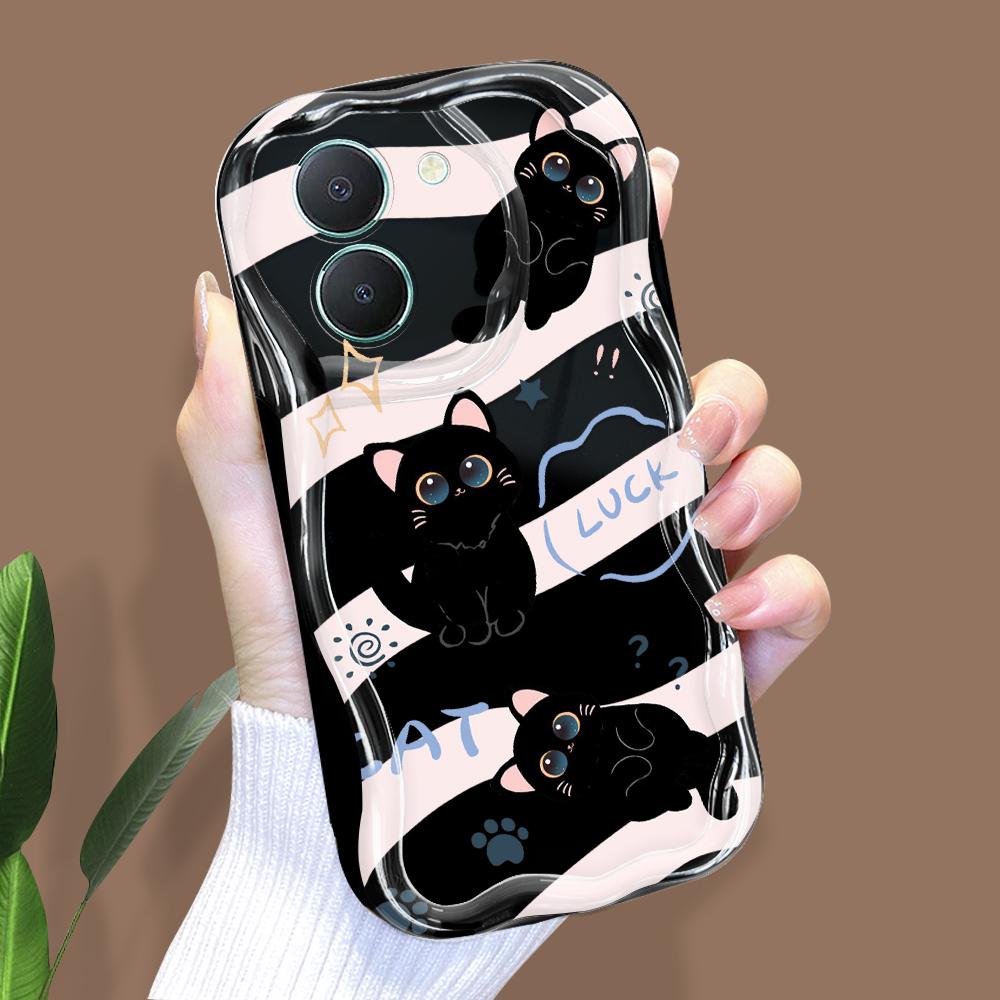 

Милый мультяшный узор, кремовая текстура, мягкий силиконовый чехол с волнистыми краями, чехол для телефона для Vivo Vivo Y28S 5G чёрный