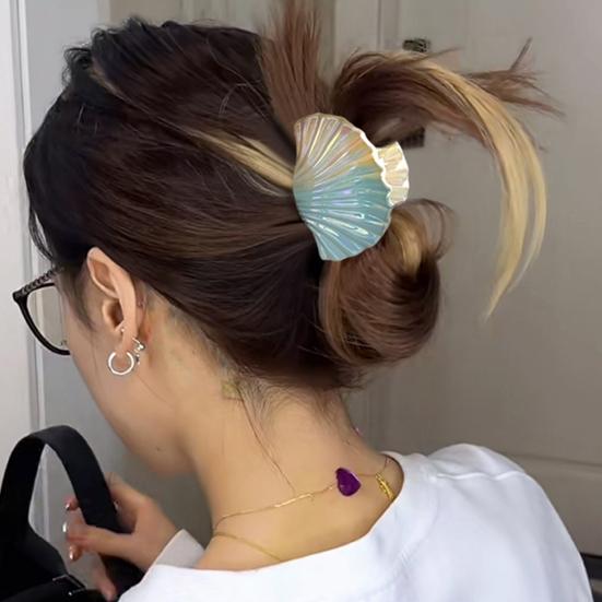 Hair Clip Gradient Color Hollow Design Shell Shape Hair Claw Plastic Resin Material Strong Grip Back Head Hair Claw