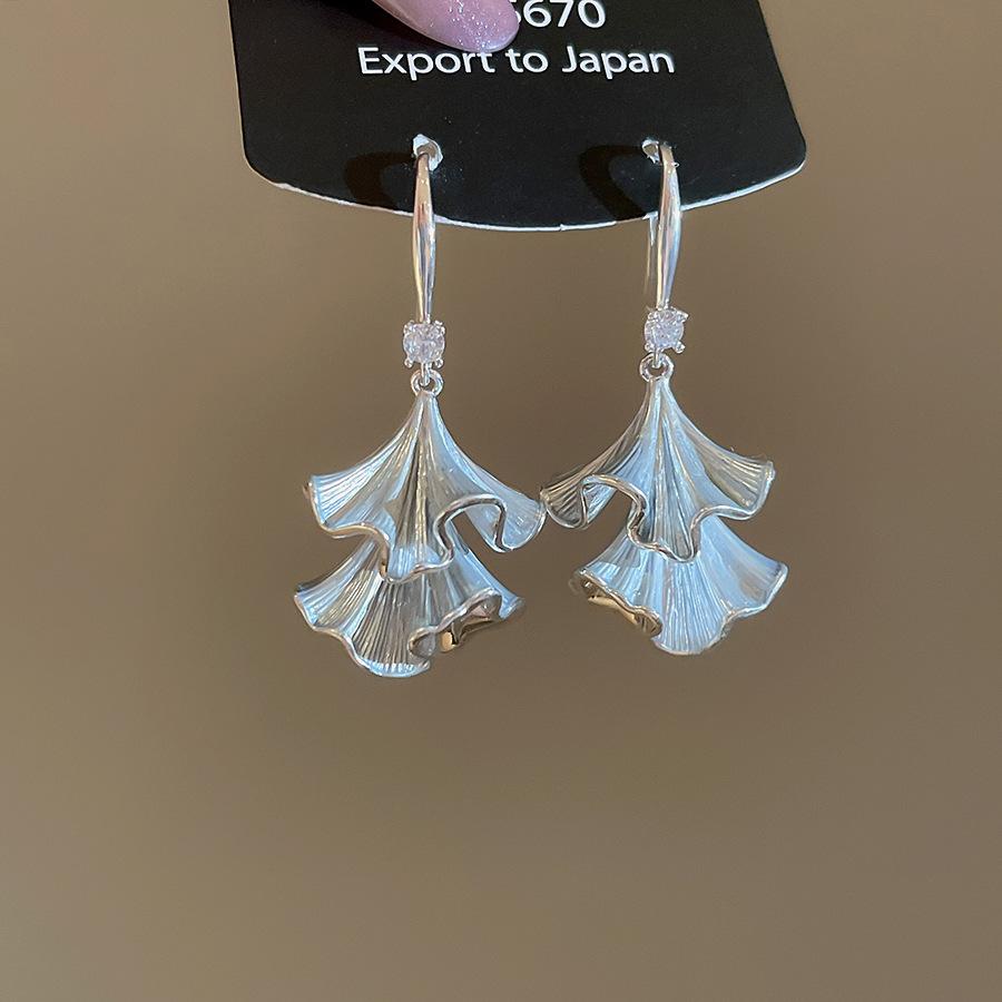 Dripping Zircon Leaf Ginkgo Biloba Tassel Pendant Ear Hook Small Fresh Sweet Earrings Light Luxury Earrings Women