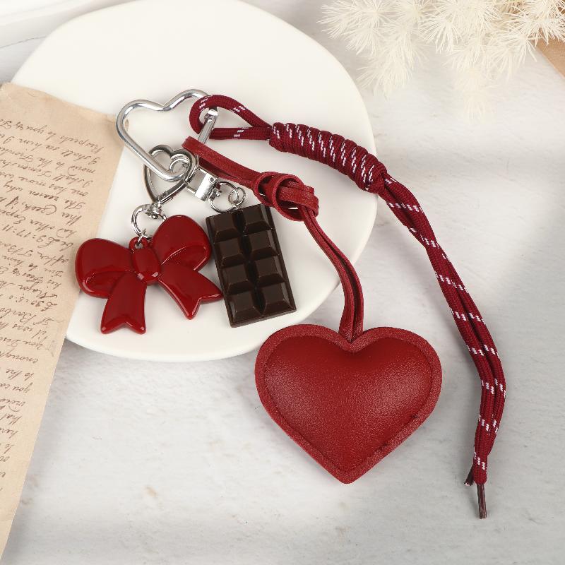 Fashionable Retro Bow Heart Bag Charm Y2K Ins Style Woven Rope Keychain Pendant Girly Trendy Car Key Holder Gifts