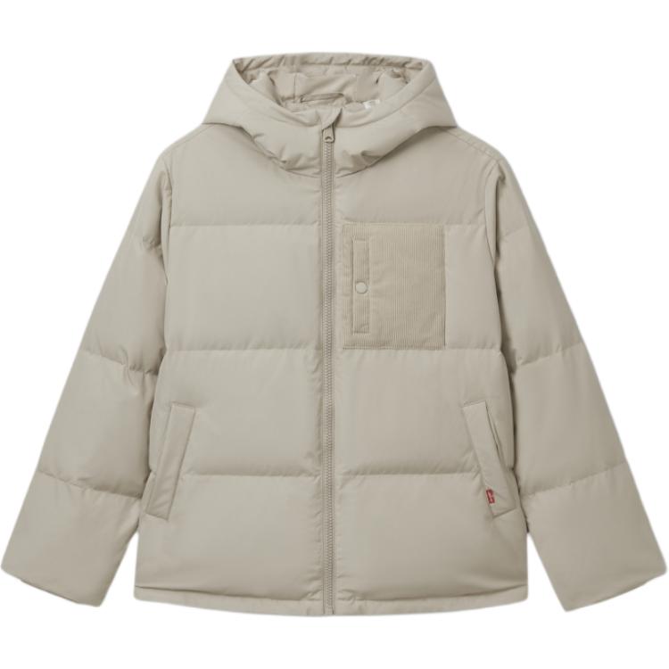 Levis Simple Comfortable Loose Versatile Hooded Down Jacket Men Jacket Khaki 002H9-0004
