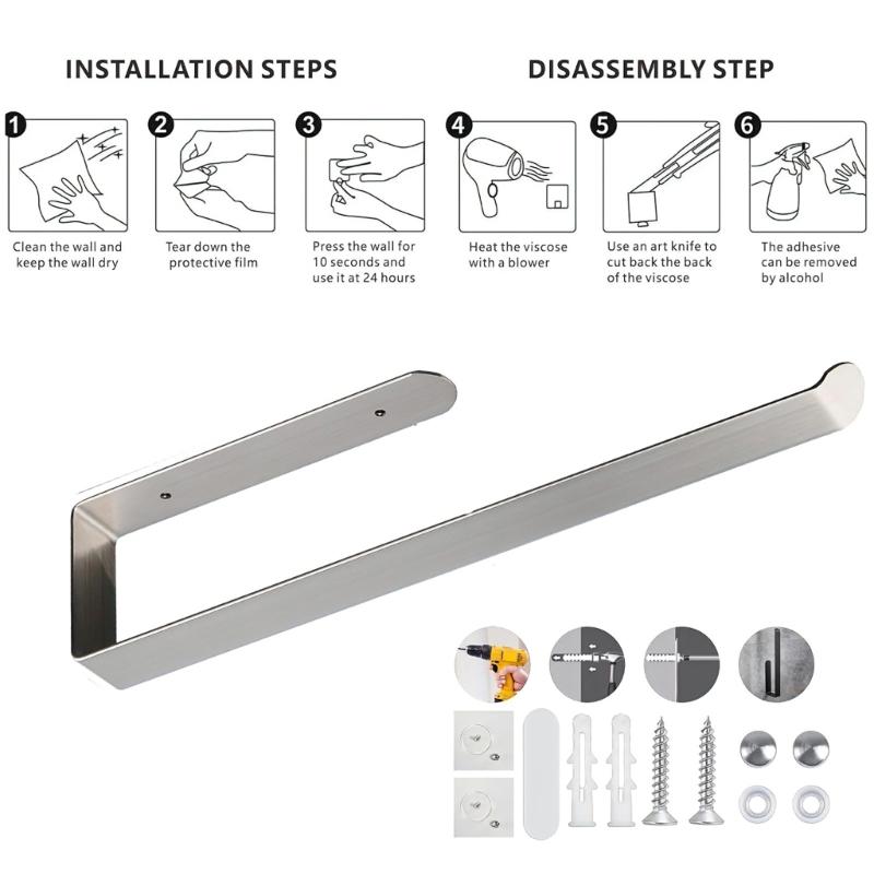 Under Cabinet Toilet Roll Storage Rack Stainless Steel Paper Towel Holder Rustproof Towel Hanger Storage Shelf