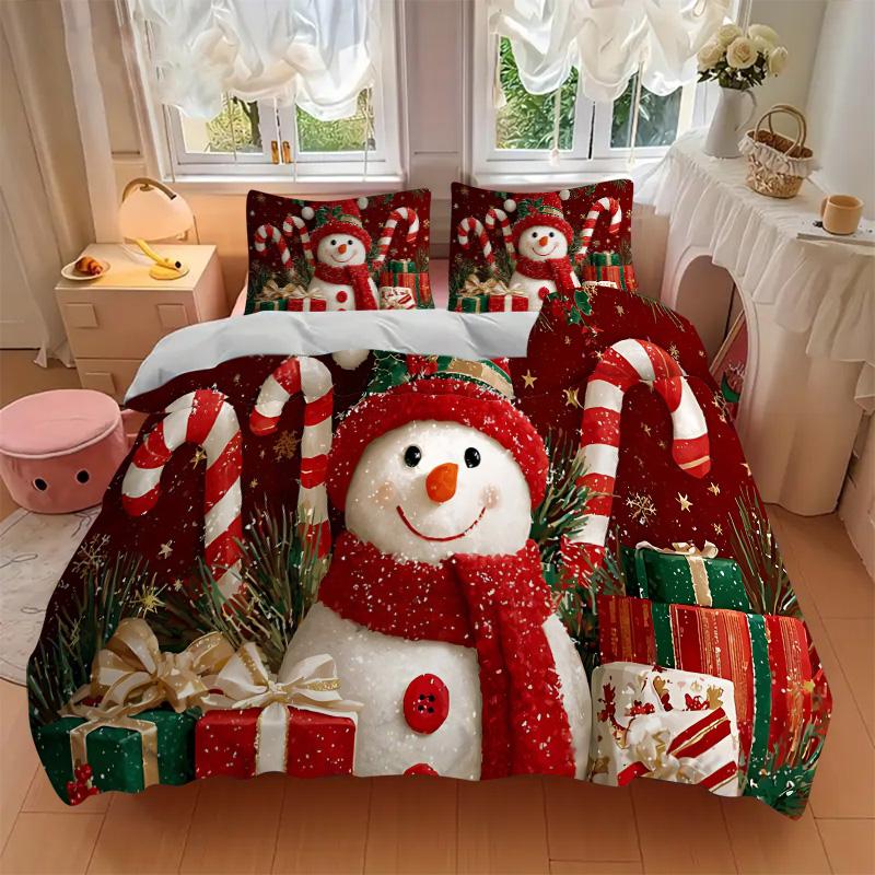 Christmas Snowman Decorations Print 3Pcs Bedding Setduvet Cover With 2 Bedropillowcase Home Birthday Gift