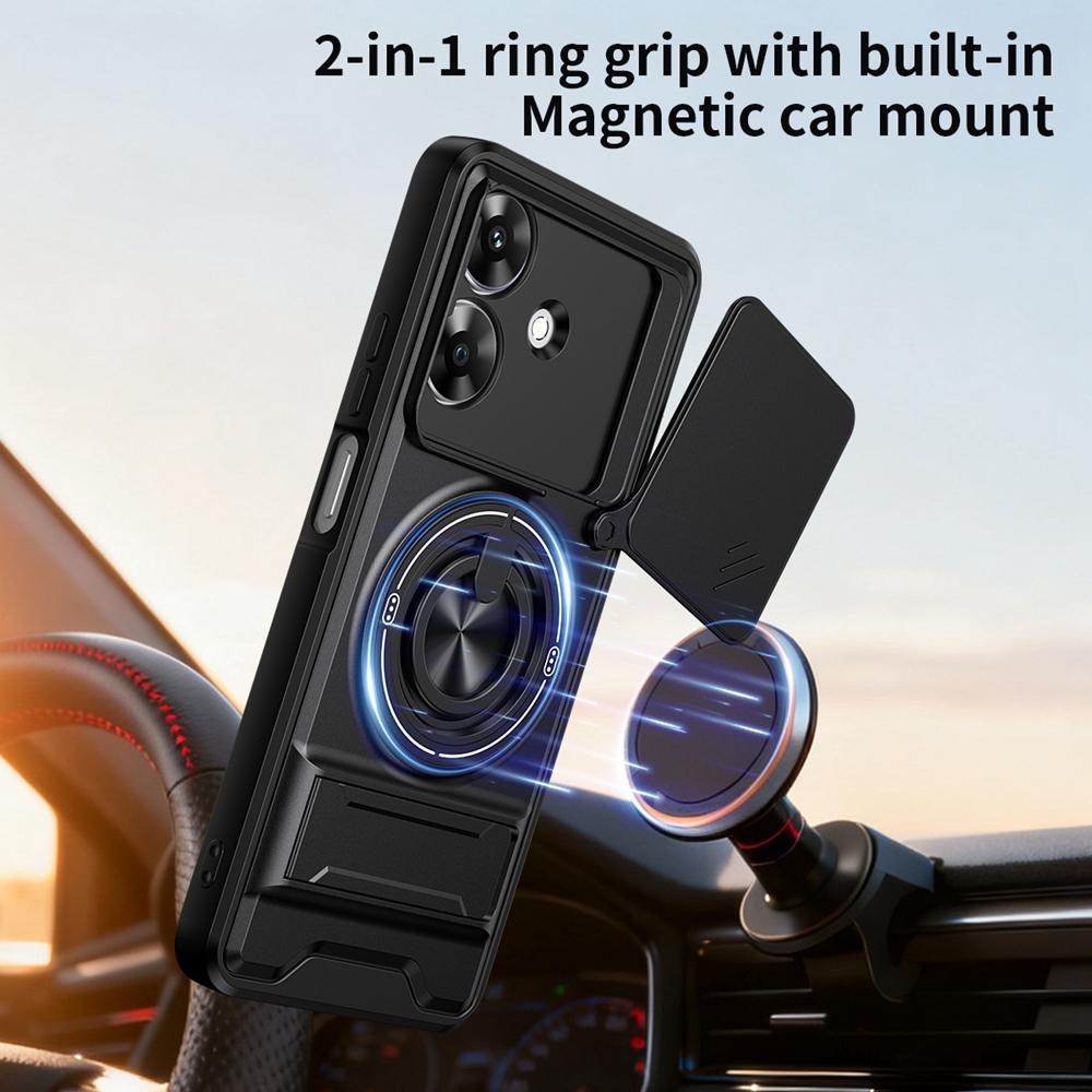 KEYSION Magnetic Phone Case for Realme Note 60 60X Slide Camera Protection Upright Kickstand 360° Ring Shockproof Back Cover