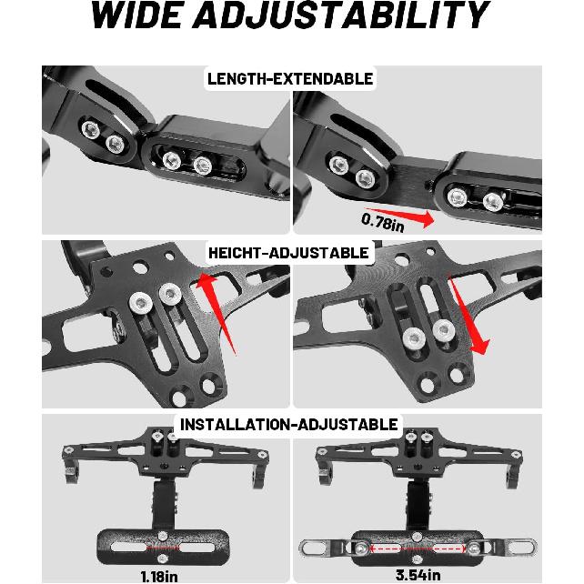 MDPROMCP Motorcycle License Plate Bracket Fender Eliminator With LED Light, CNC Aluminum Universal Motorcycle License Plate Holder Mount (Black)