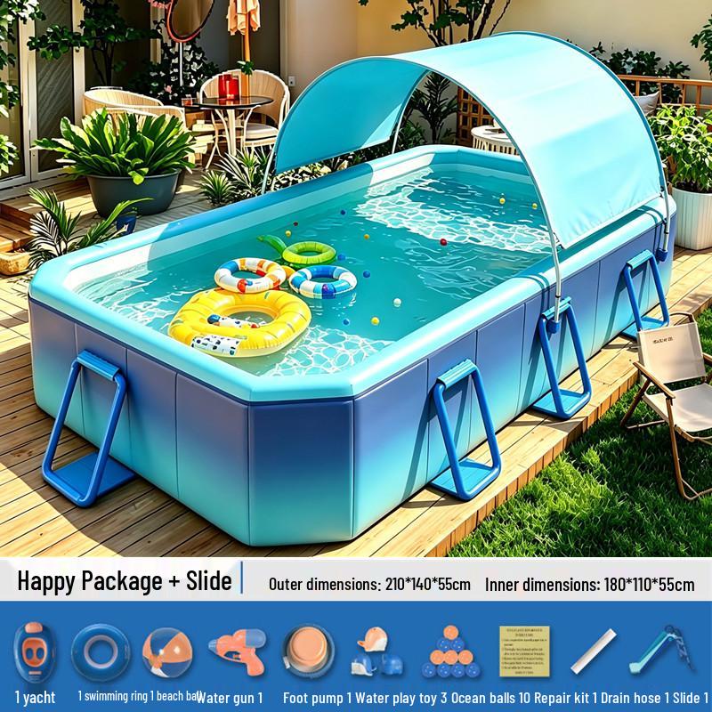 Inflatable Children's Swimming Pool with Slide - No Inflation Needed, Thickened Foldable Design for Home and Outdoor Use