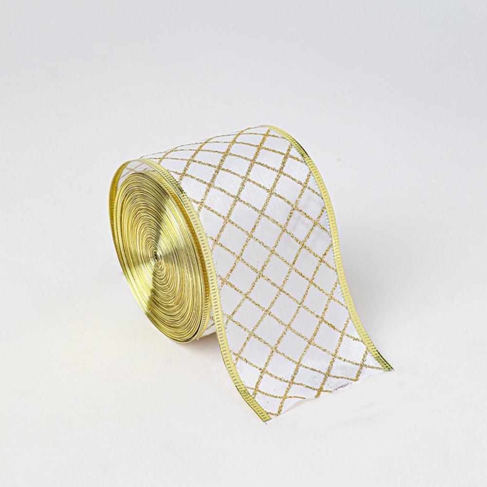 Mesh Yarn Christmas Tree Ribbon Gold Wire Edge Fabric Craft Ribbon  New Year